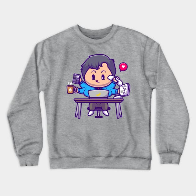 Cute Boy Multitasking Cartoon Crewneck Sweatshirt by Catalyst Labs